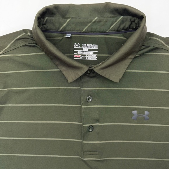 Under Armour Other - Under Armour Polo Mens 2XL Green HeatGear ColdBlack Striped Short Sleeve Shirt